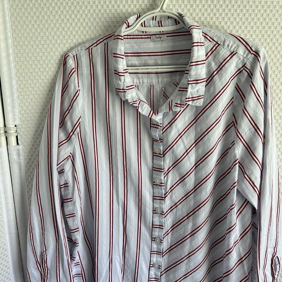Tulip size large blue stripe long sleeve Tunic blouse Pockets Button Lagonlook - Picture 3 of 12